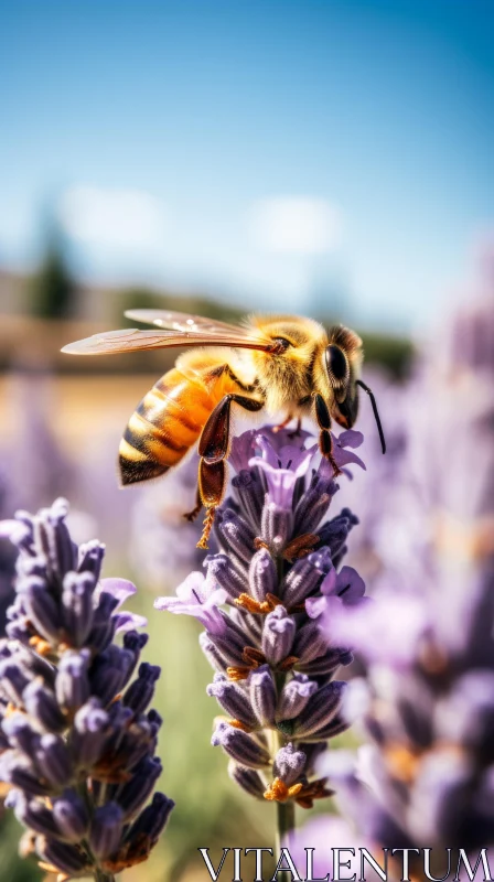Bee on Lavender: A Cabincore Inspired Artwork AI Image