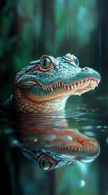 Majestic Crocodile Rain Scene