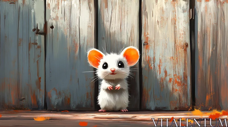 Cute Mouse Against Rustic Wooden Wall AI Image