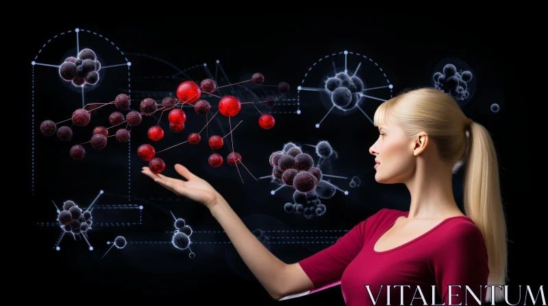 Captivating Artwork: Woman Touching Molecular Structures AI Image