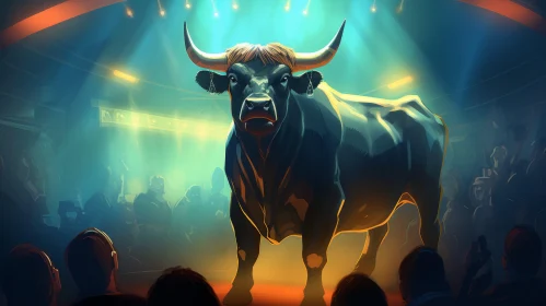 Captivating Bull Performance Illustration in American Tonalist and Neogeo Style