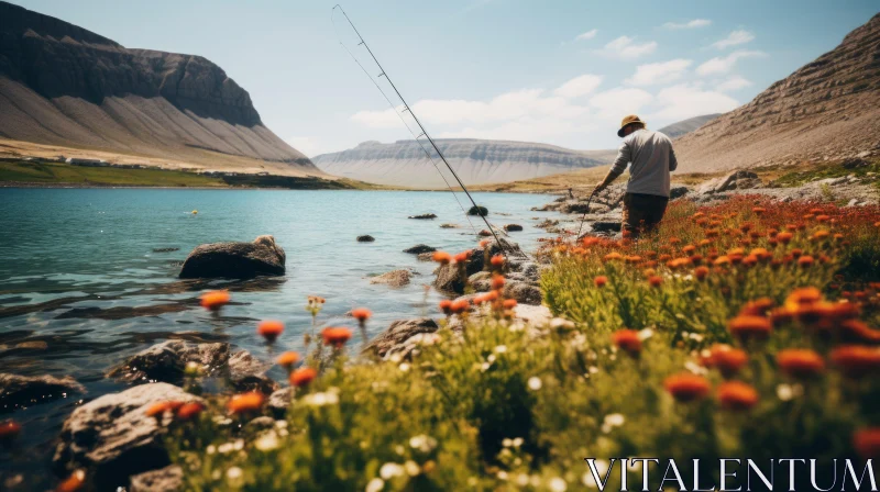 Captivating Nature: A Serene Lake Fishing Experience AI Image