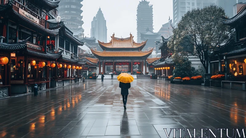 Cityscape with Yellow Umbrella AI Image