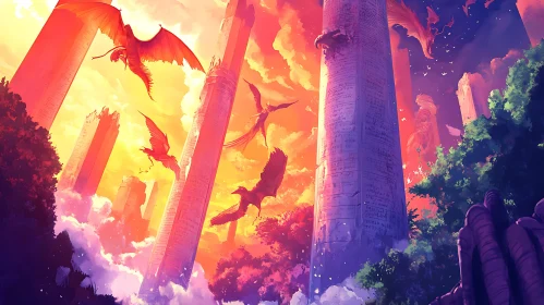 Fantasy Dragons in the Sky Art