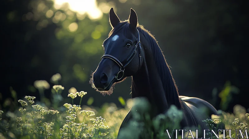 Graceful Horse Amid Wildflowers AI Image