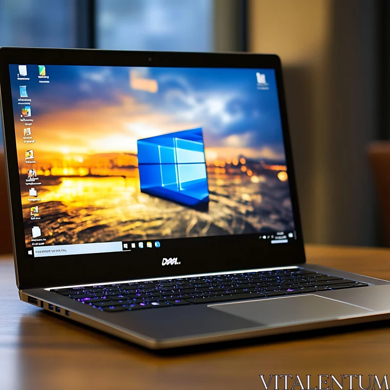 Sleek Windows Laptop on Wooden Desk AI Image