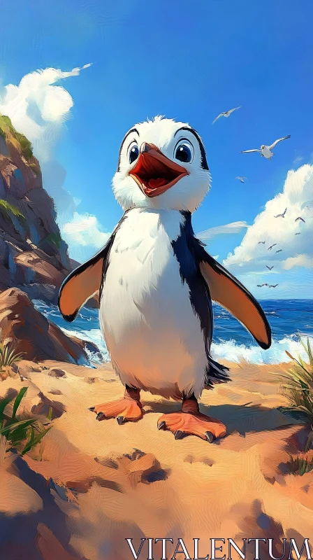 AI ART Animated Penguin by the Sea