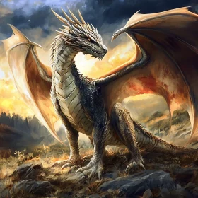 Fantasy Dragon with Wings Spread Wide