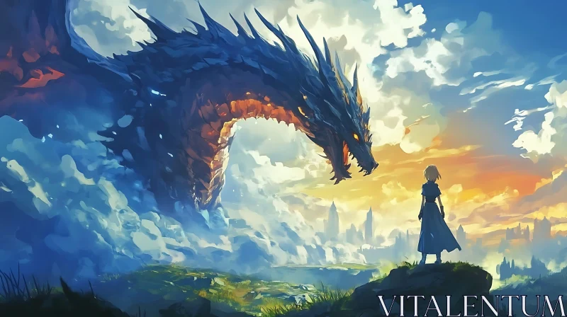 AI ART Fantasy Landscape with Dragon and Girl