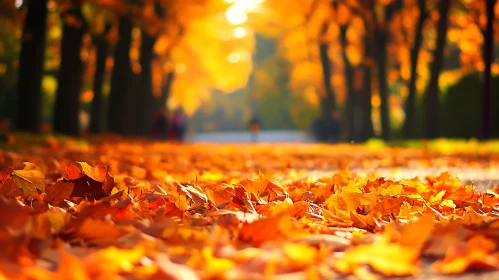 Autumnal park with fallen leaves