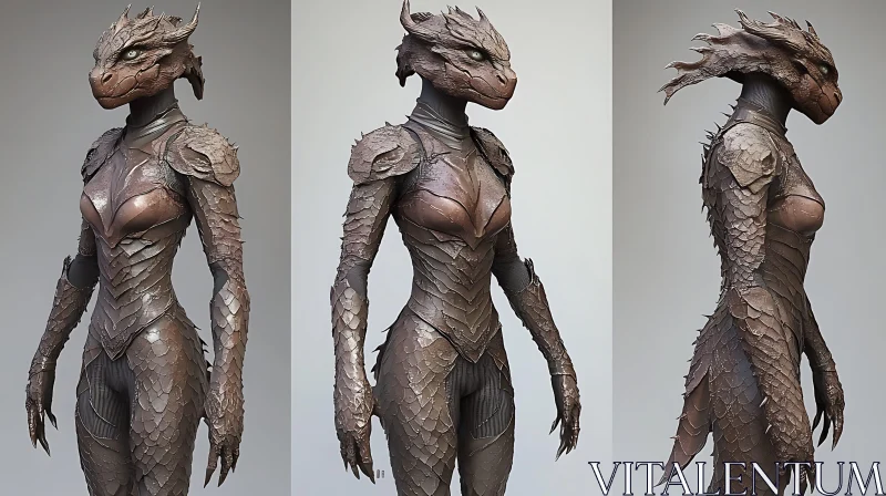 AI ART Scaled Warrior Woman Reptilian Character