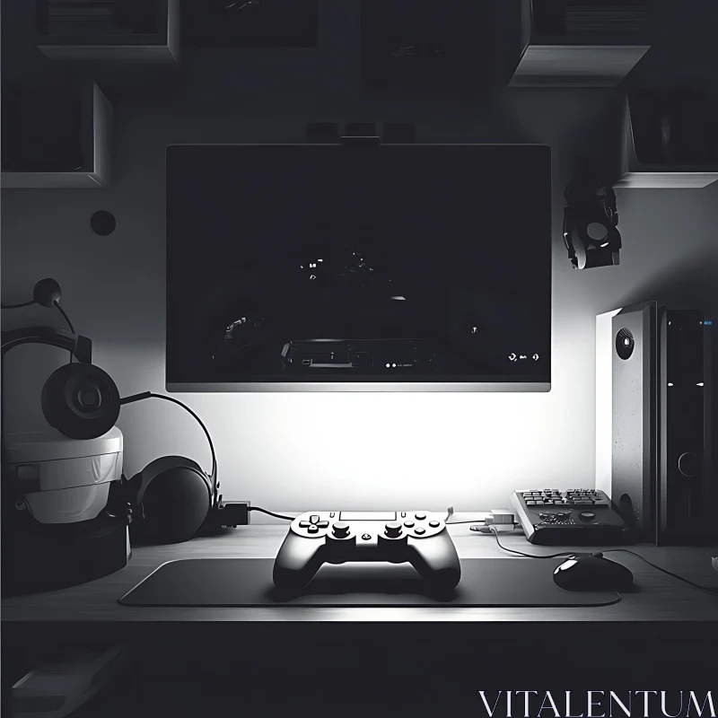 Modern Gaming Desk Setup AI Image