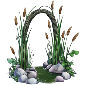 Grassy Arch Over Reflective Water