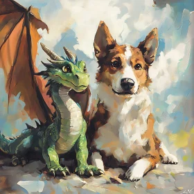 Corgi and Dragon Playful Portrait