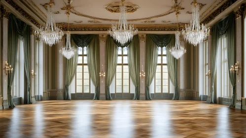 Opulent Ballroom with Crystal Chandeliers and Elegant Interior