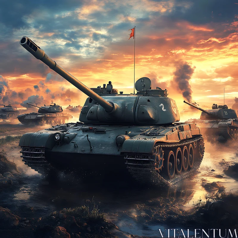 AI ART Sunset Armor: Tanks in Formation