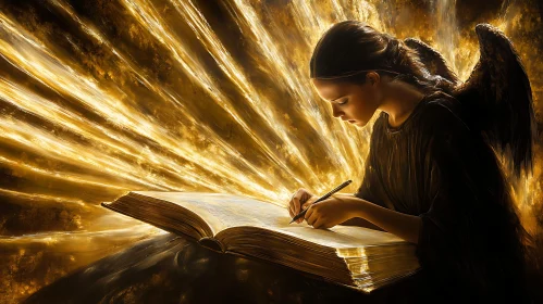 Winged Scribe in Divine Illumination