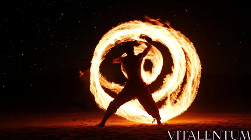 Desert Fire Dancing Under the Stars AI Image