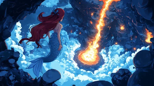 Mermaid Watching a Fiery Anomaly