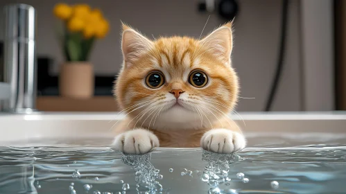 Curious Kitten and Water Play