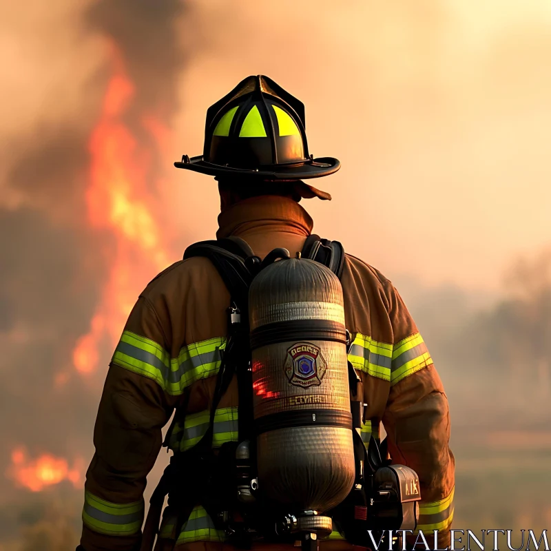 Heroic Firefighter Amidst Flames AI Image