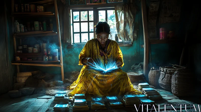 AI ART Radiant Reader: A Woman's Magical Illumination