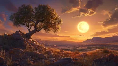 Tranquil Sunset over Mountain Valley
