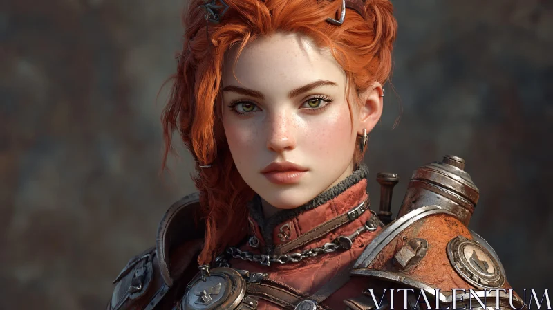 AI ART Red-haired Woman in Steampunk Attire