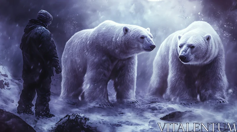 AI ART Arctic Encounter: Man and Polar Bears