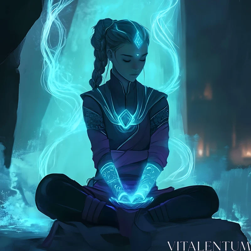 Glowing Woman Meditating Peacefully AI Image