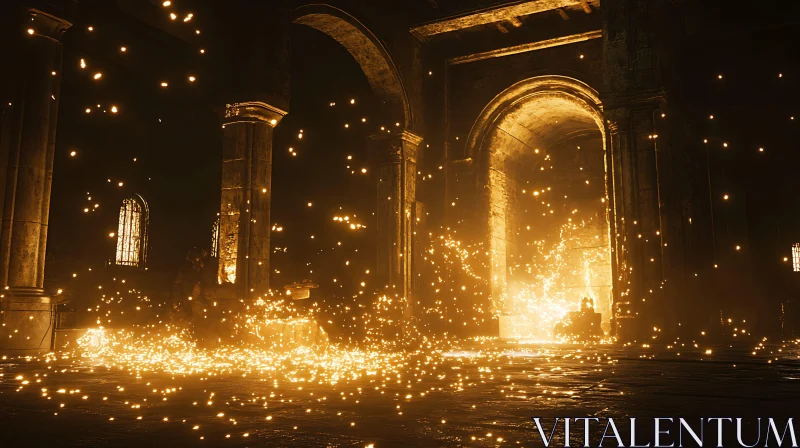 AI ART Illuminated Arches and Floating Embers