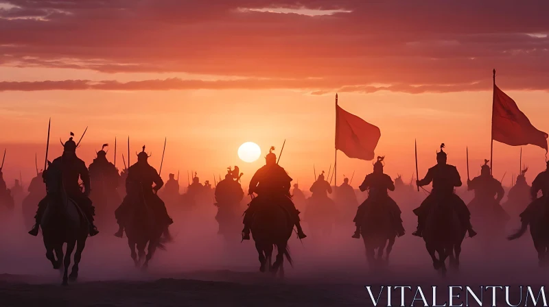 AI ART Sunset Riders: A Warrior's Charge Scene