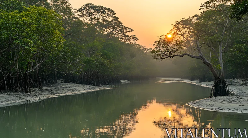 Still River at Sunset AI Image