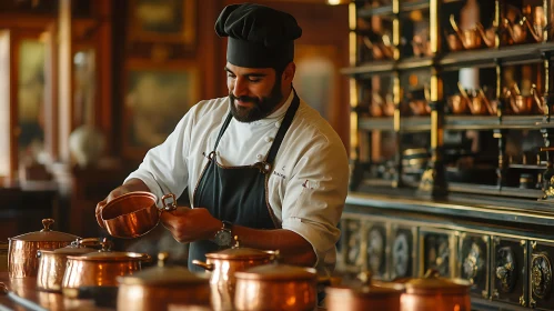 Culinary Chef with Copper Cookware