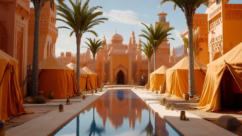 Peach Buildings and Palm Trees in Morocco