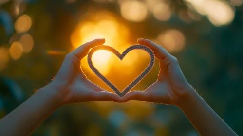 Hands Creating Heart Shape in Sunlight