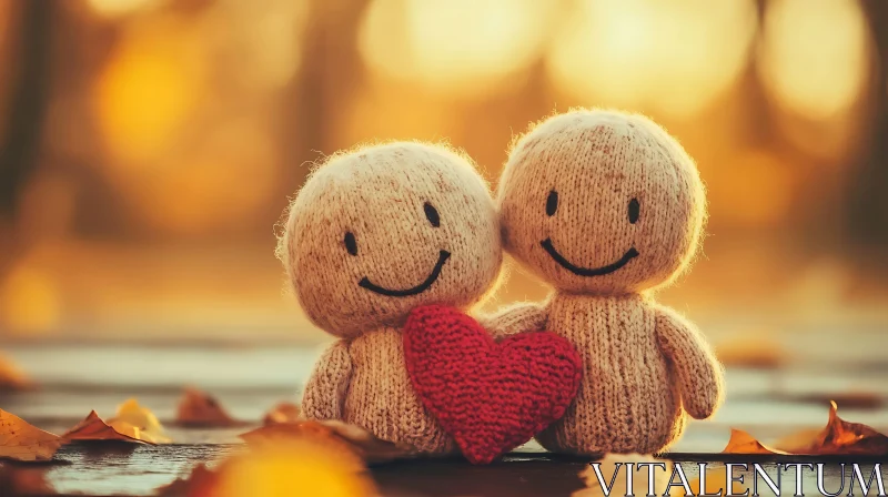 AI ART Knitted Love: Dolls Sharing a Heart