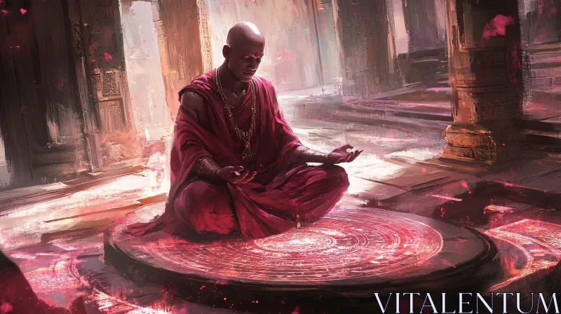 Meditative Monk in Temple AI Image