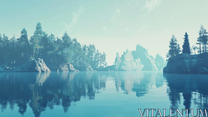 Tranquil Mountain Lake Scene AI Image