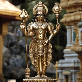 Ornate Golden Statue with Symbolic Objects