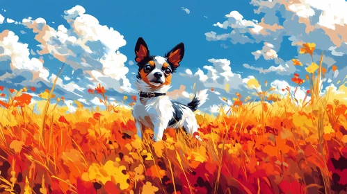 Playful Pup Amidst Blooms