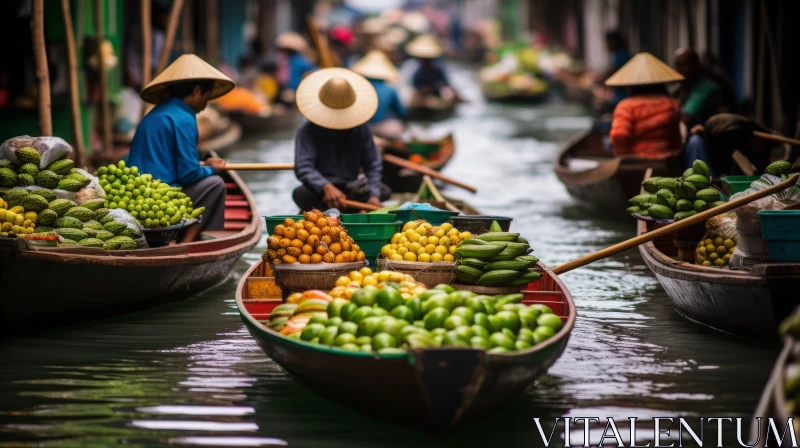 Fruit Laden Boats at a Floating Market in Vietnam AI Image
