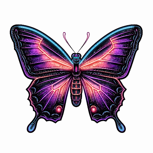 Intricate Digital Drawing of a Butterfly with Colorful Wings POD Design