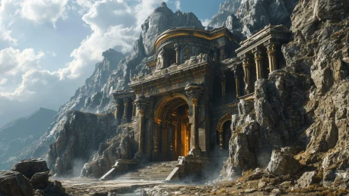 Majestic Temple amidst Mountains: A Captivating Digital Painting