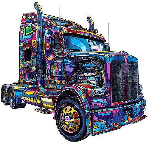 Multicolored Semi Truck with Chrome Accents and Glossy Finish POD Design