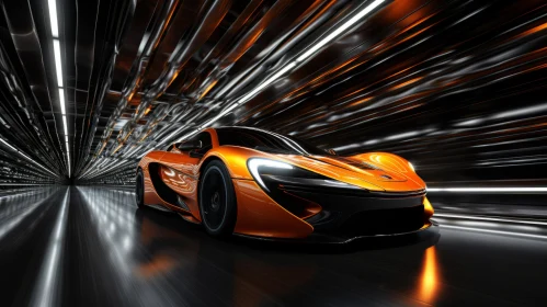 Orange Sports Car in Dark Tunnel: A Show of Craftsmanship and Precision