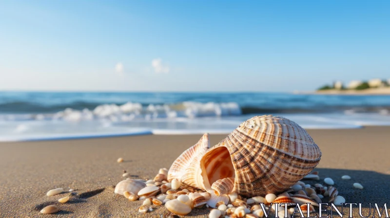 Serene Maritime Shell: A Beach-side Vista AI Image
