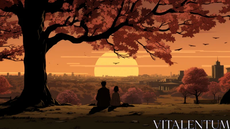 Sunset amidst Orange Trees in Traditional British Landscape - Anime Aesthetic AI Image