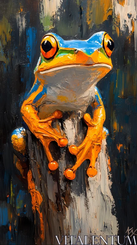 Colorful Frog Art on Tree AI Image