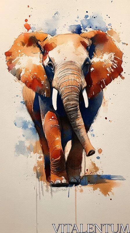 Majestic Elephant in Watercolor AI Image